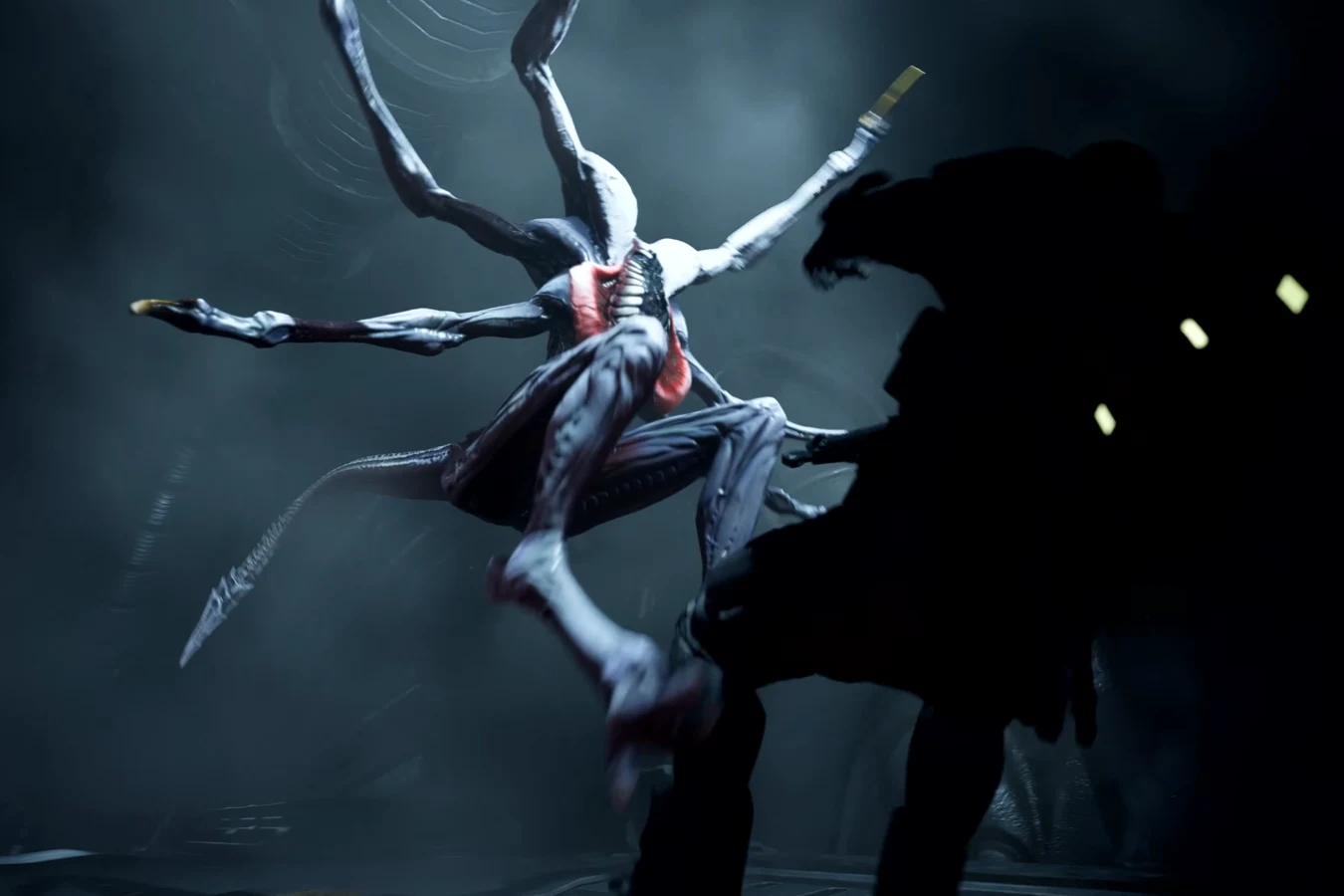 Harbinger leaping at a Colonial Marine in Aliens Fireteam Elite 2