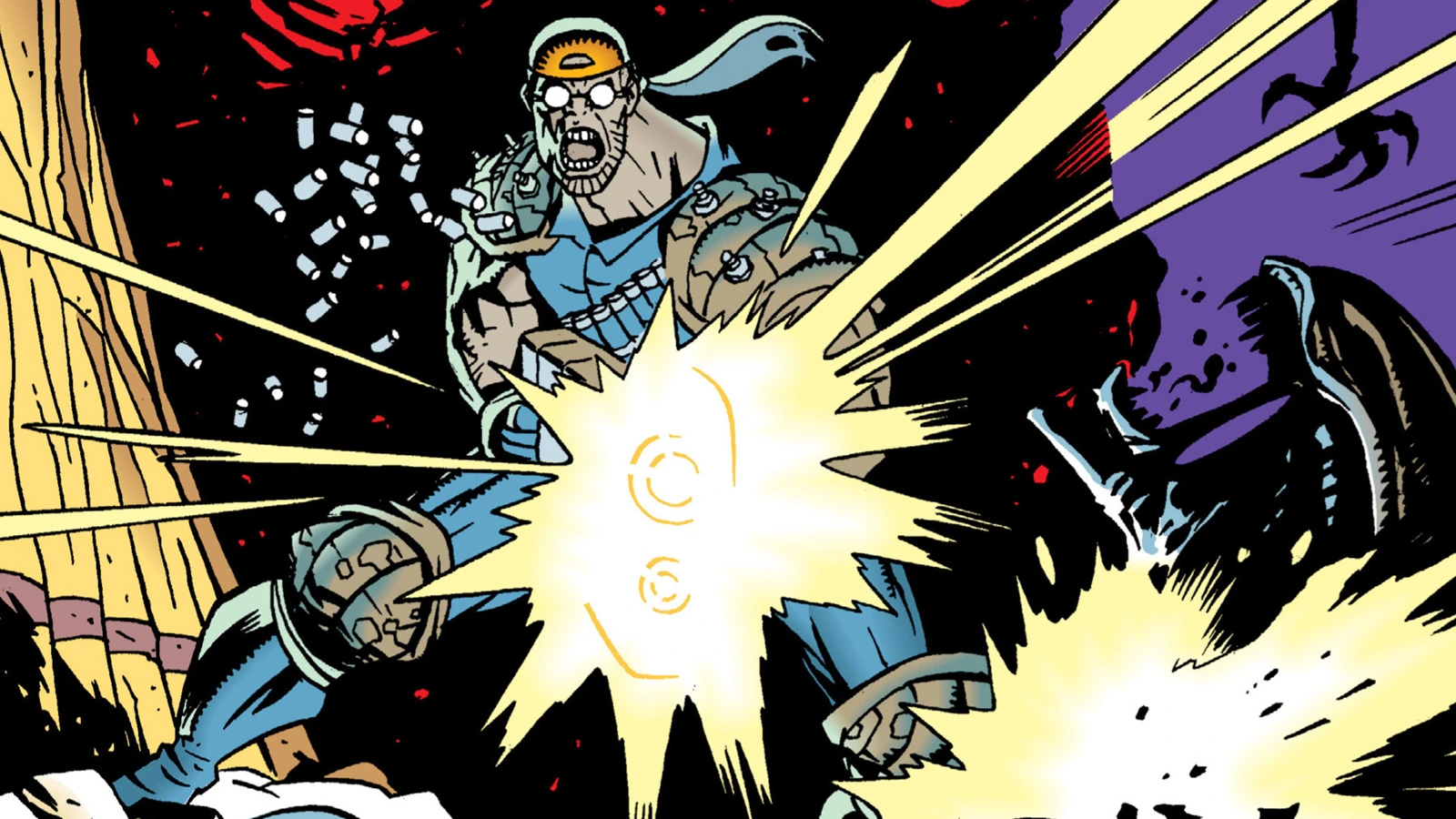 Herk Mondo firing on Xenomorphs in Aliens: Mondo Pest