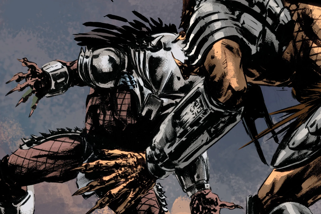 Hornhead crouches with claws spread as he squares up against Ahab in Alien vs. Predator: Life and Death