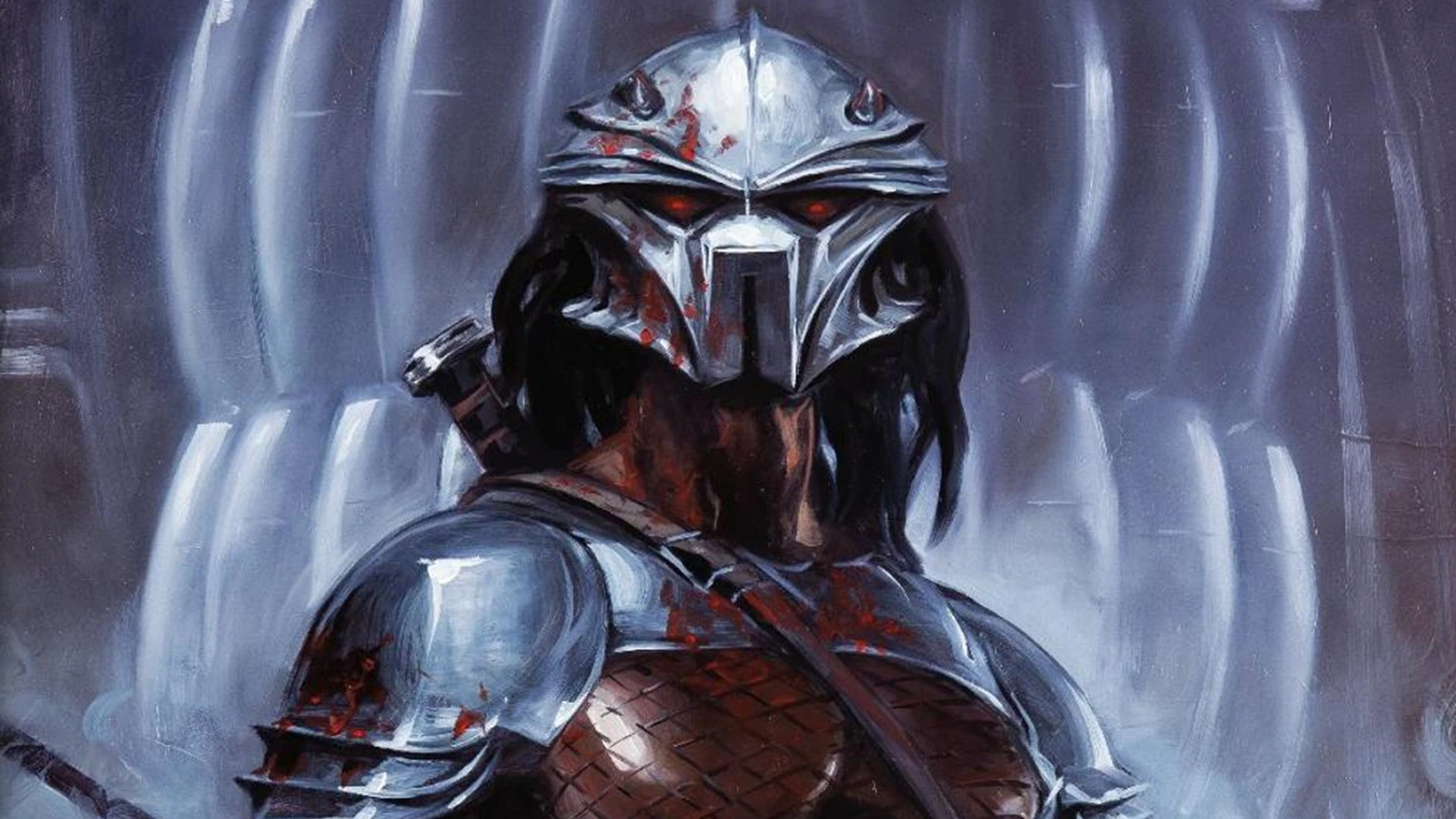 Hornhead, the horned Tartarus Clan champion, in David Palumbo's painted cover art for Predator: Life and Death