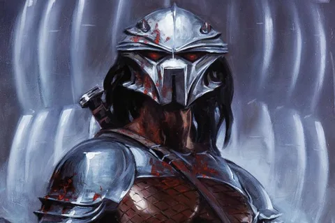 Hornhead, the horned Tartarus Clan champion, in David Palumbo's painted cover art for Predator: Life and Death