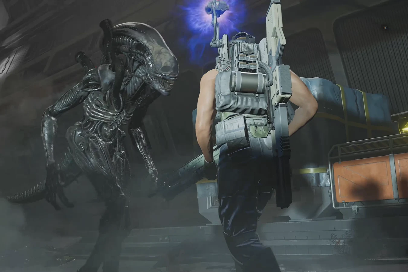 Hunter Marine facing a Xenomorph Drone with a shoulder-mounted ability active