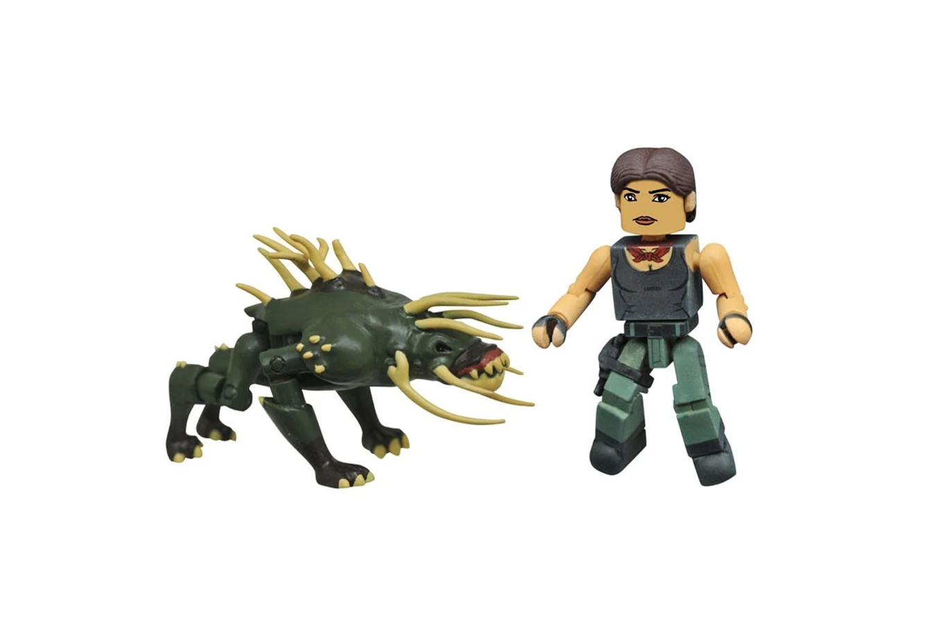 Diamond Select Toys Isabelle Minimate with a holstered pistol beside a Predator Hound Minimate