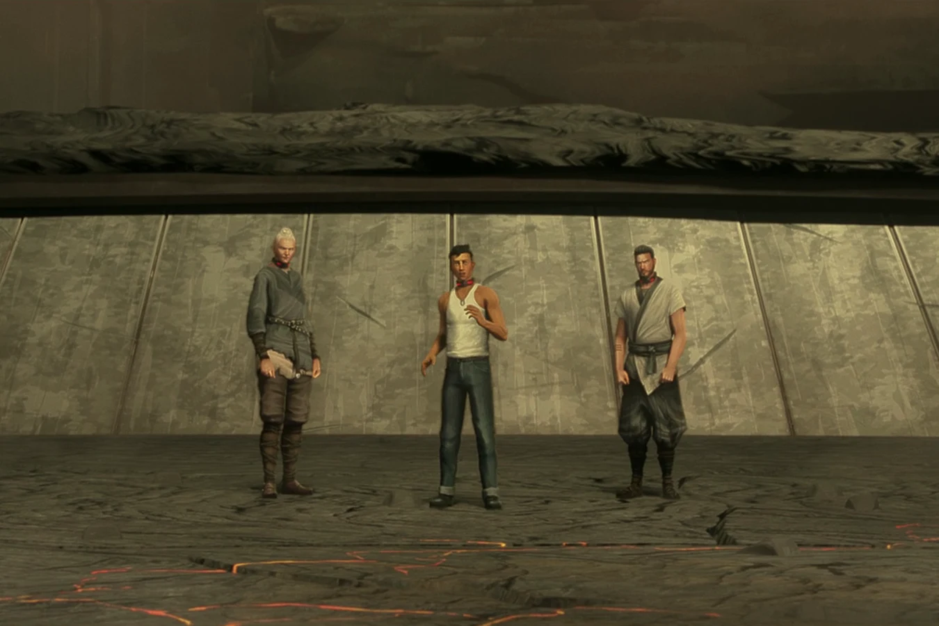 Torres stands between Ursa and Kenji in the Grendel King's arena
