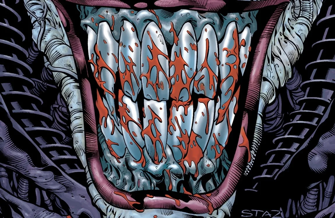 The Joker Alien's teeth on the cover of Batman vs. Aliens II