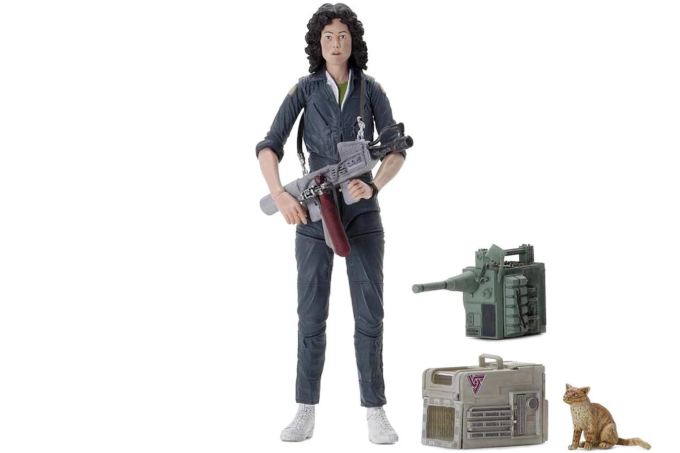 NECA Ellen Ripley figure with Jones, a pet carrier, and a flamethrower