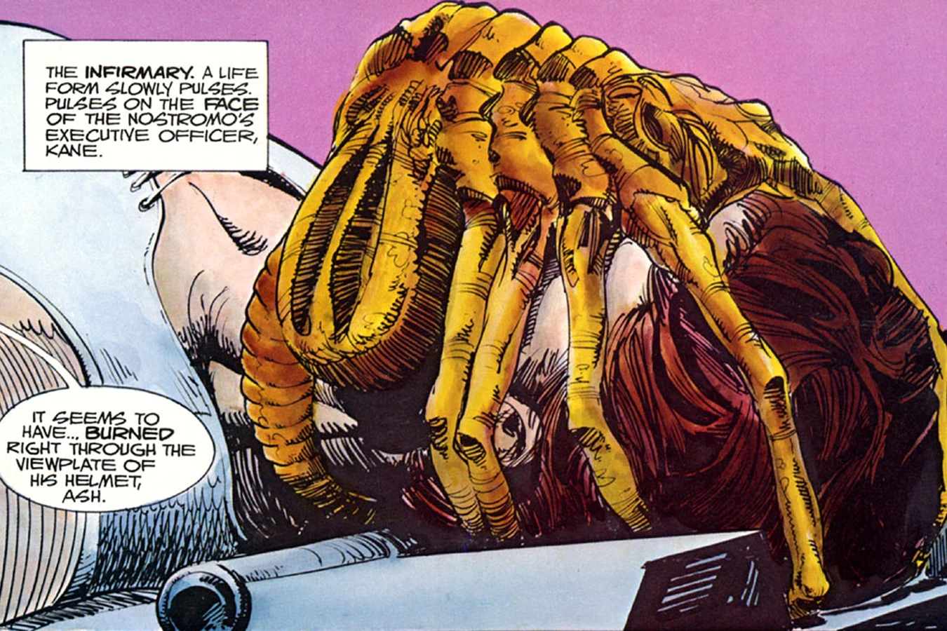 A Facehugger on Kane in Alien: The Illustrated Story
