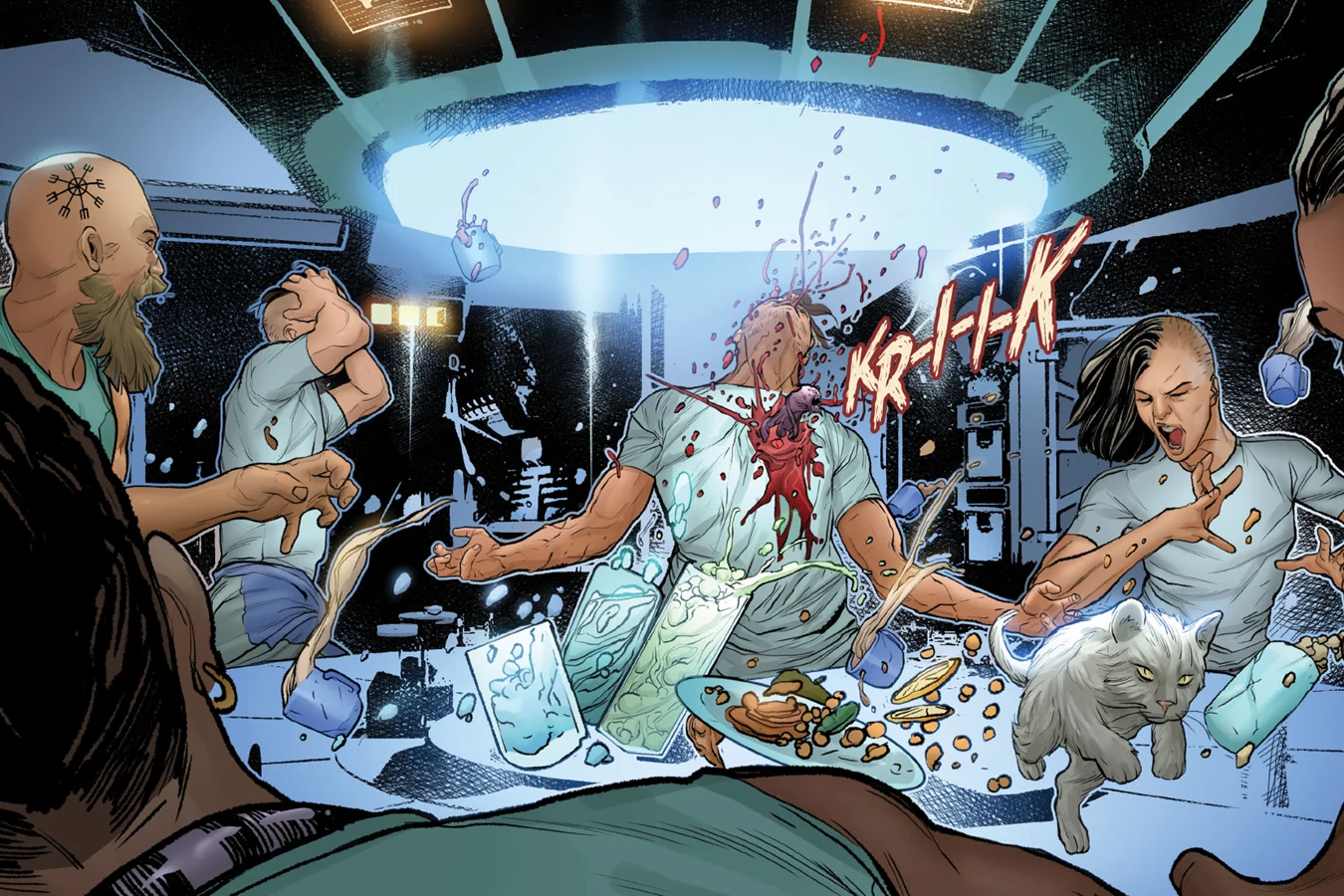 Dell Broussard's chestburst in the mess in Alien: The Original Screenplay