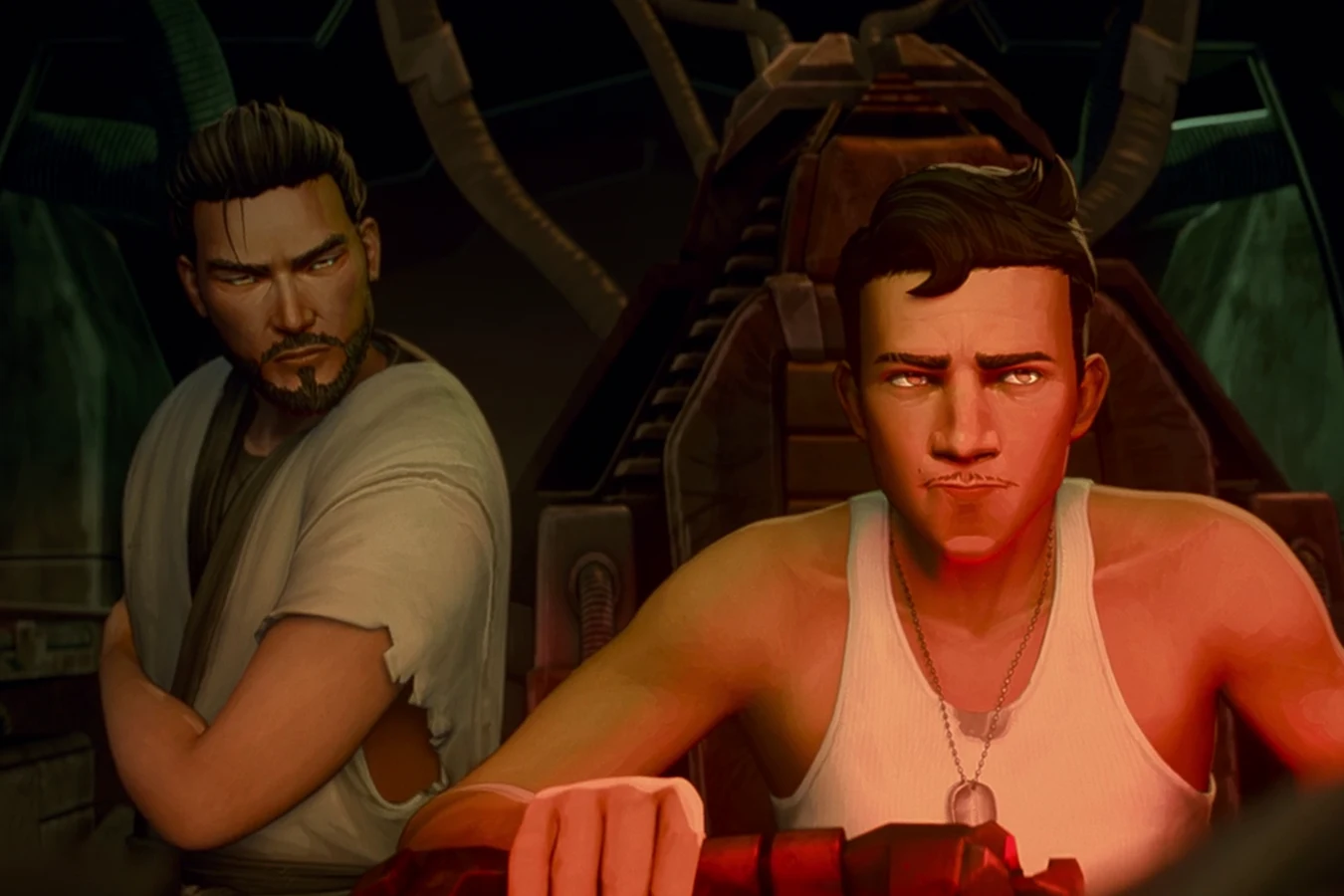 Kenji and John Torres aboard the ship leaving Yautja Prime