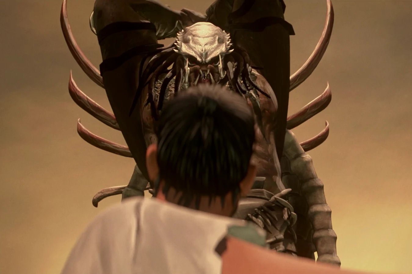 Kenji fights the Grendel King with a sword