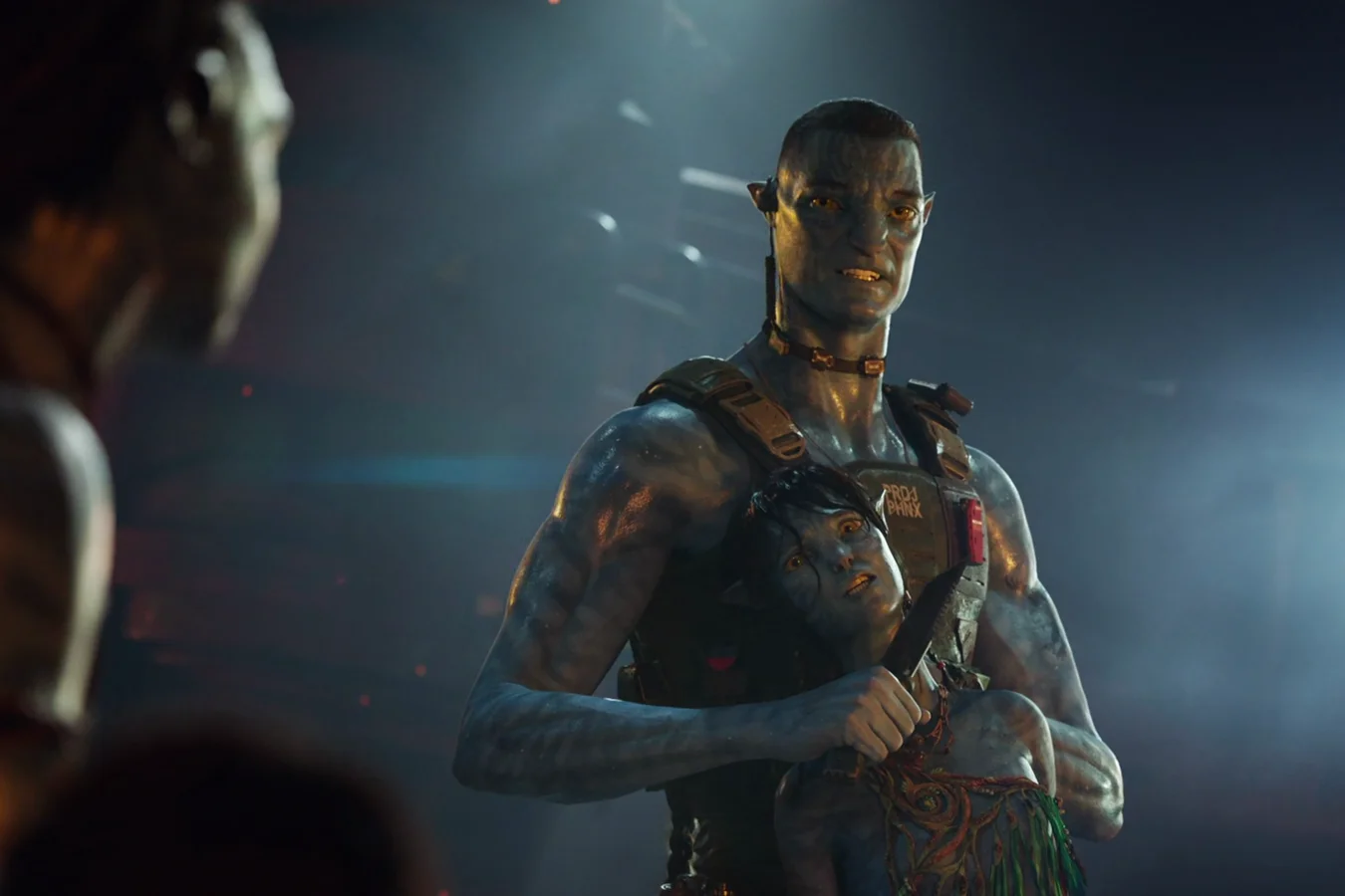 Recom Quaritch holding Kiri hostage in Avatar: Fire and Ash