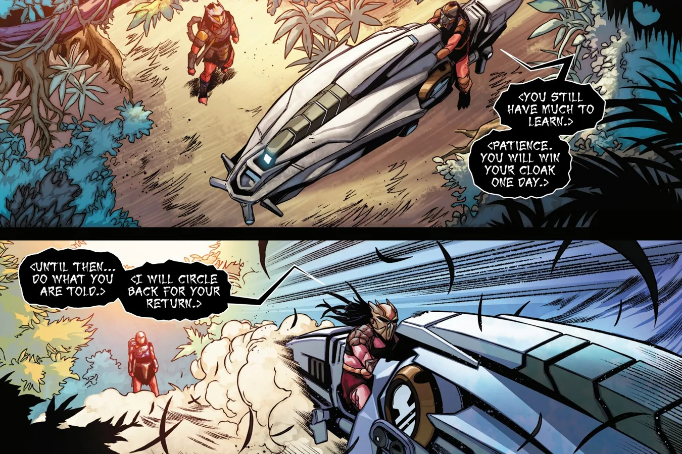 Kwei and Dek approach the derelict ship on a moon of Pelkonen IV