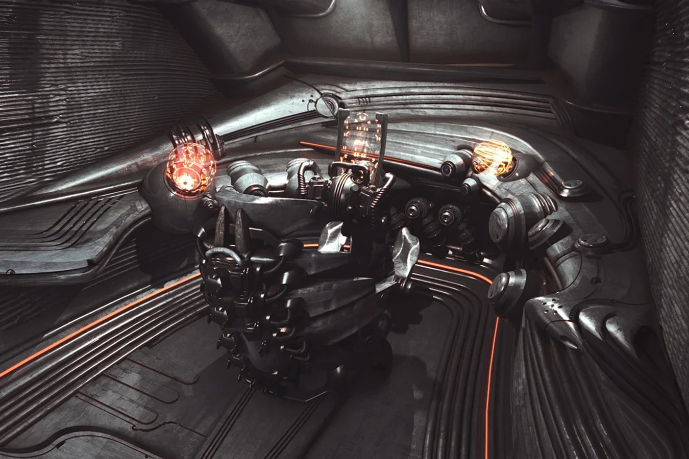 Benjamin Last early concept art of Kwei's Yautja ship cockpit for Predator: Badlands