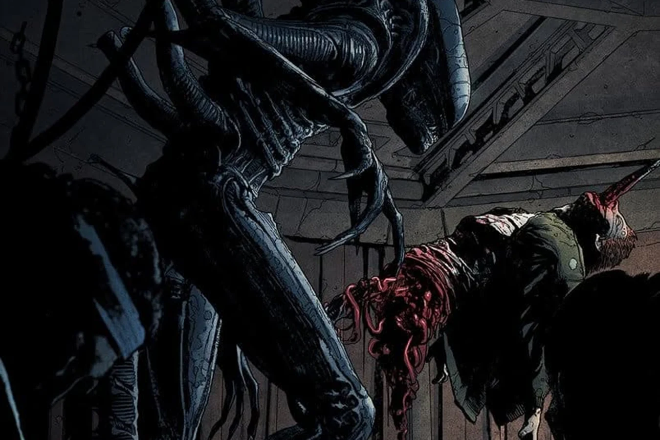 Tristan Jones's Lambert's Scream, with the adult Xenomorph's tail through Lambert in the coolant bay