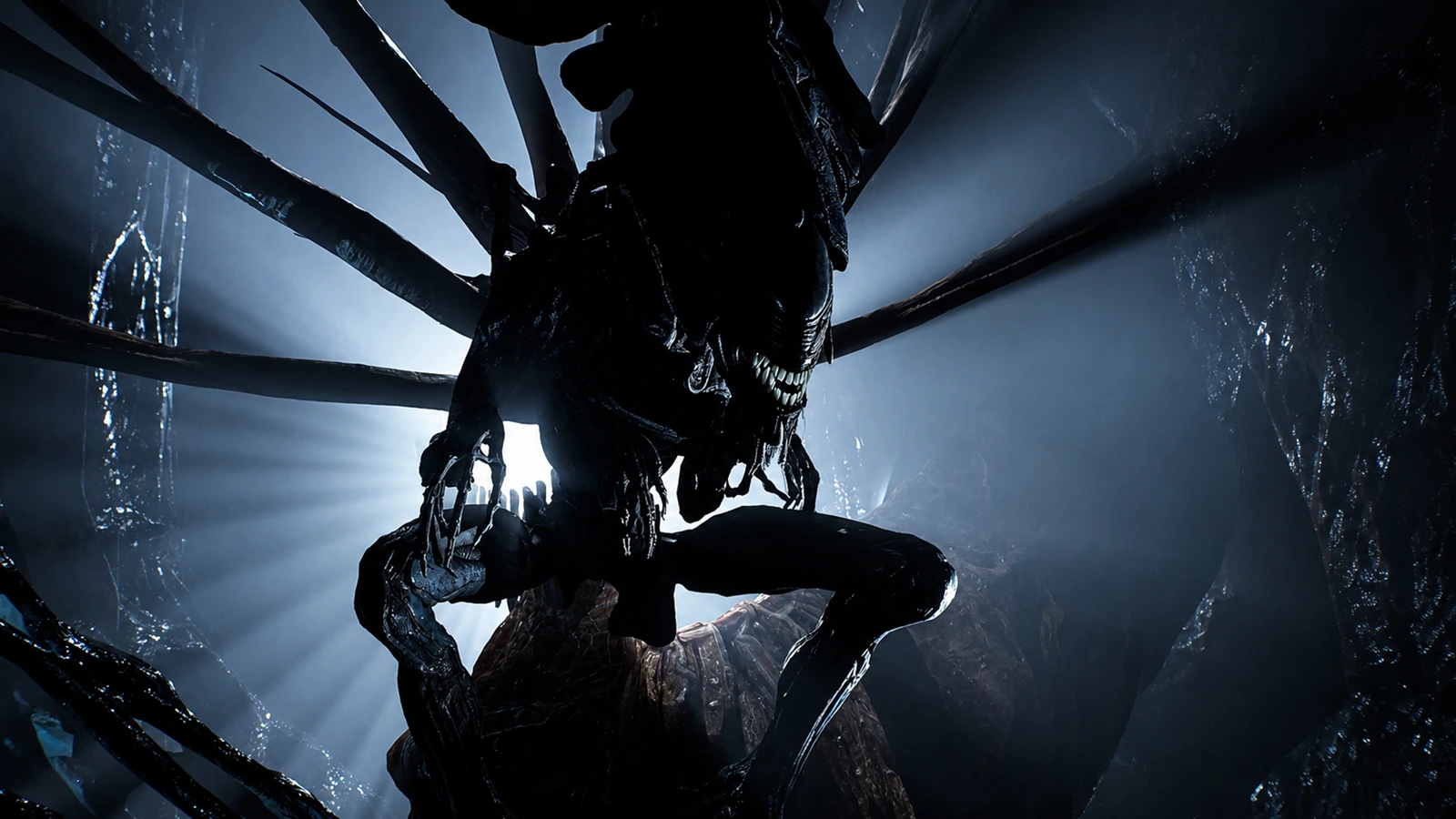 Xenomorph warriors inside a massive resin hive