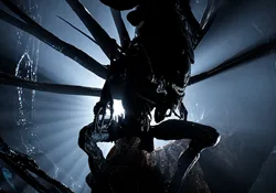 Xenomorph warriors inside a massive resin hive
