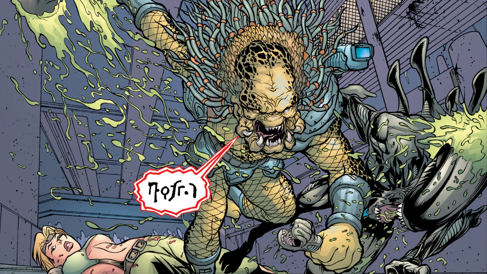 Lefty striking a Xenomorph over a smuggler on the Outpost