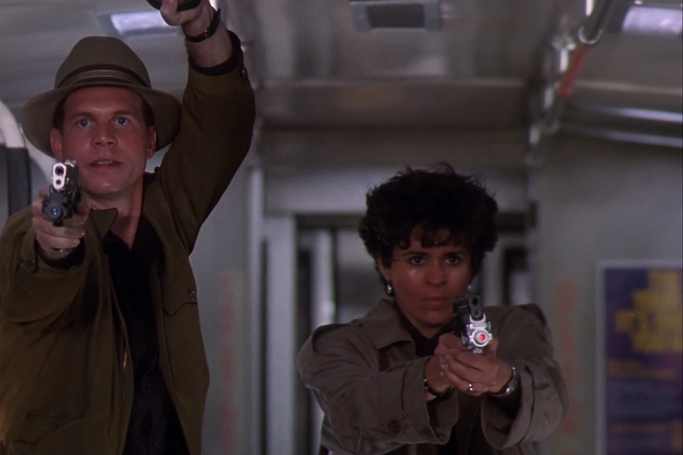 Detectives Leona Cantrell and Jerry Lambert together in the Los Angeles subway in Predator 2