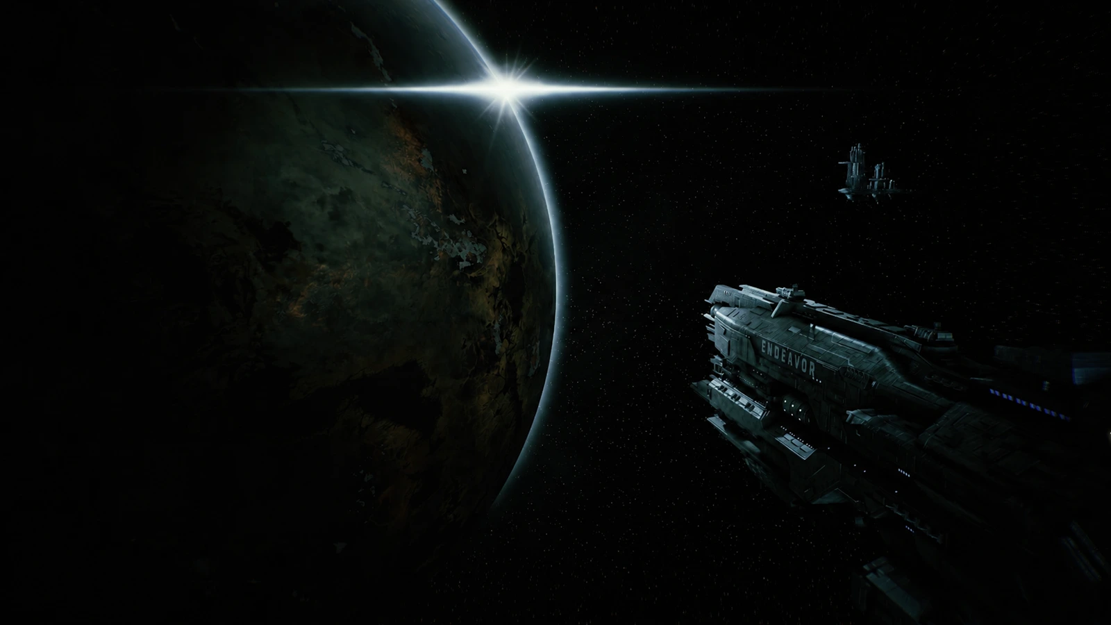 The UAS Endeavor in orbit over the jungle world LV-895