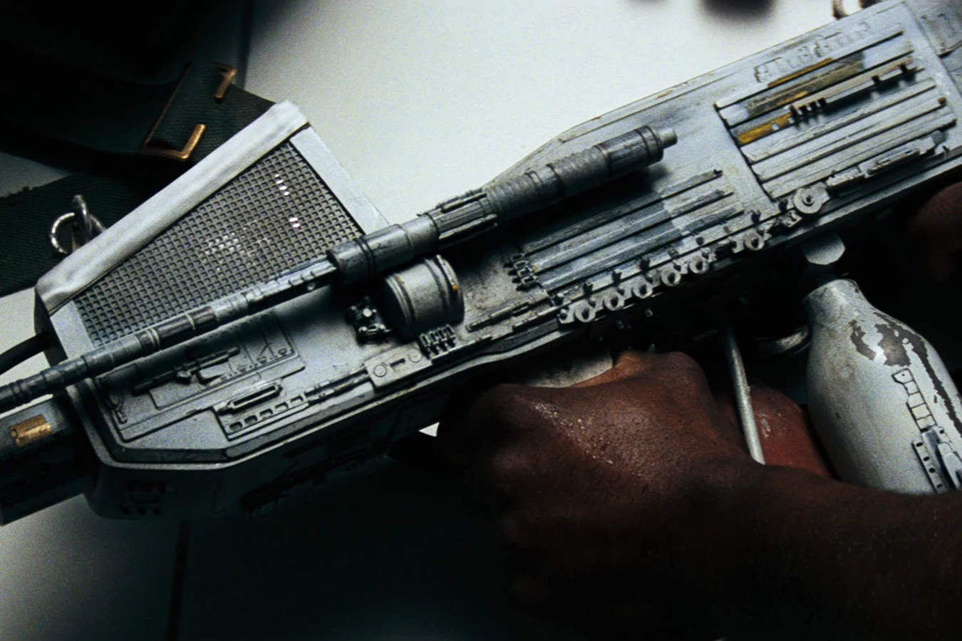 Dennis Parker holding the Nostromo flamethrower, showing the industrial receiver and white fuel bottle