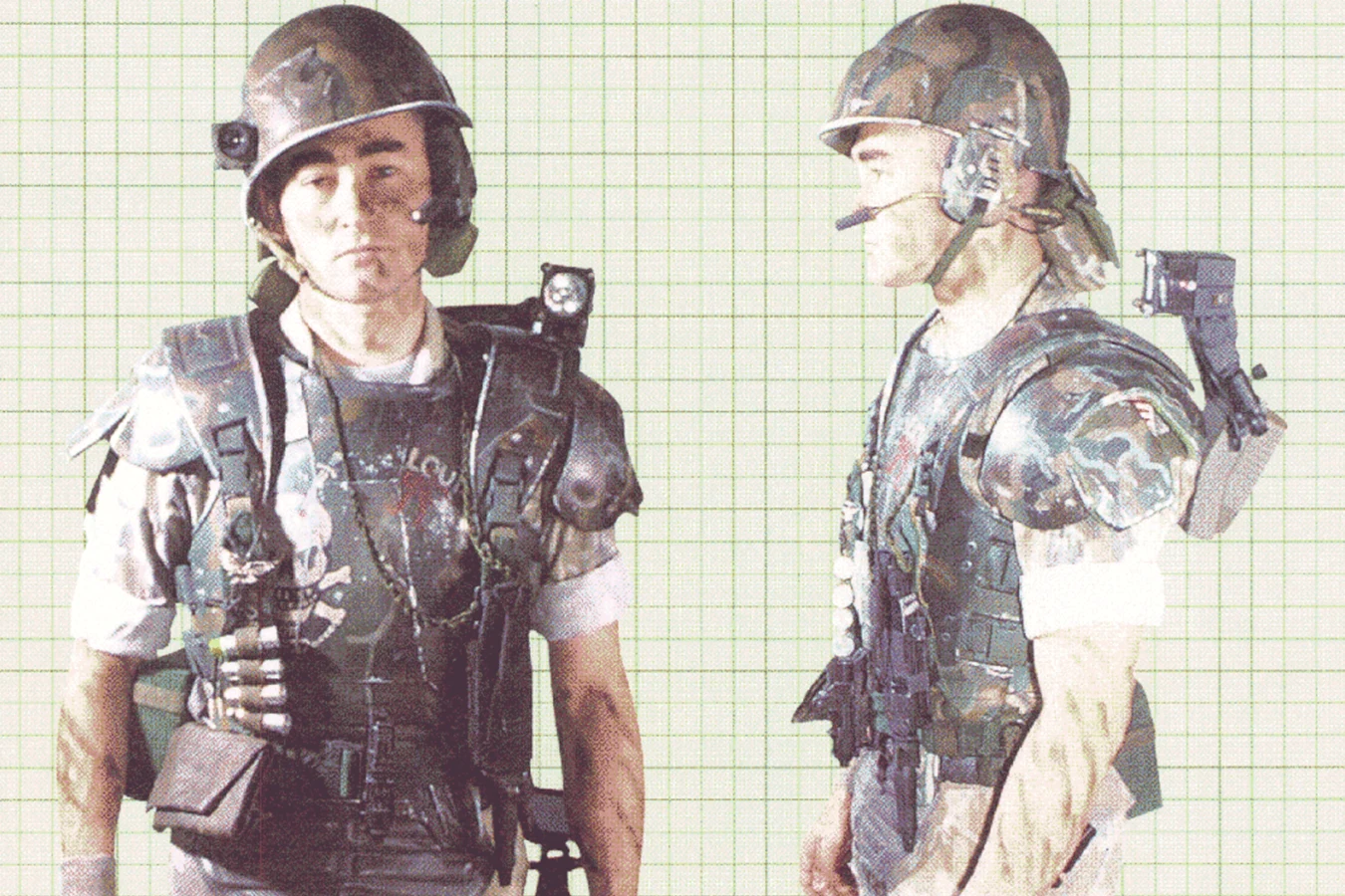 Aliens Colonial Marines Technical Manual figure of a Marine in M3 armor and M10 helmet, front and side