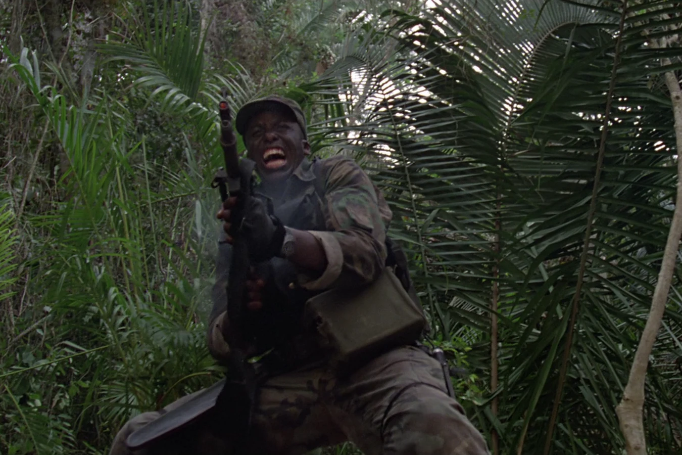 Mac Eliot shouting as he fires into the jungle after Blain's death in Predator