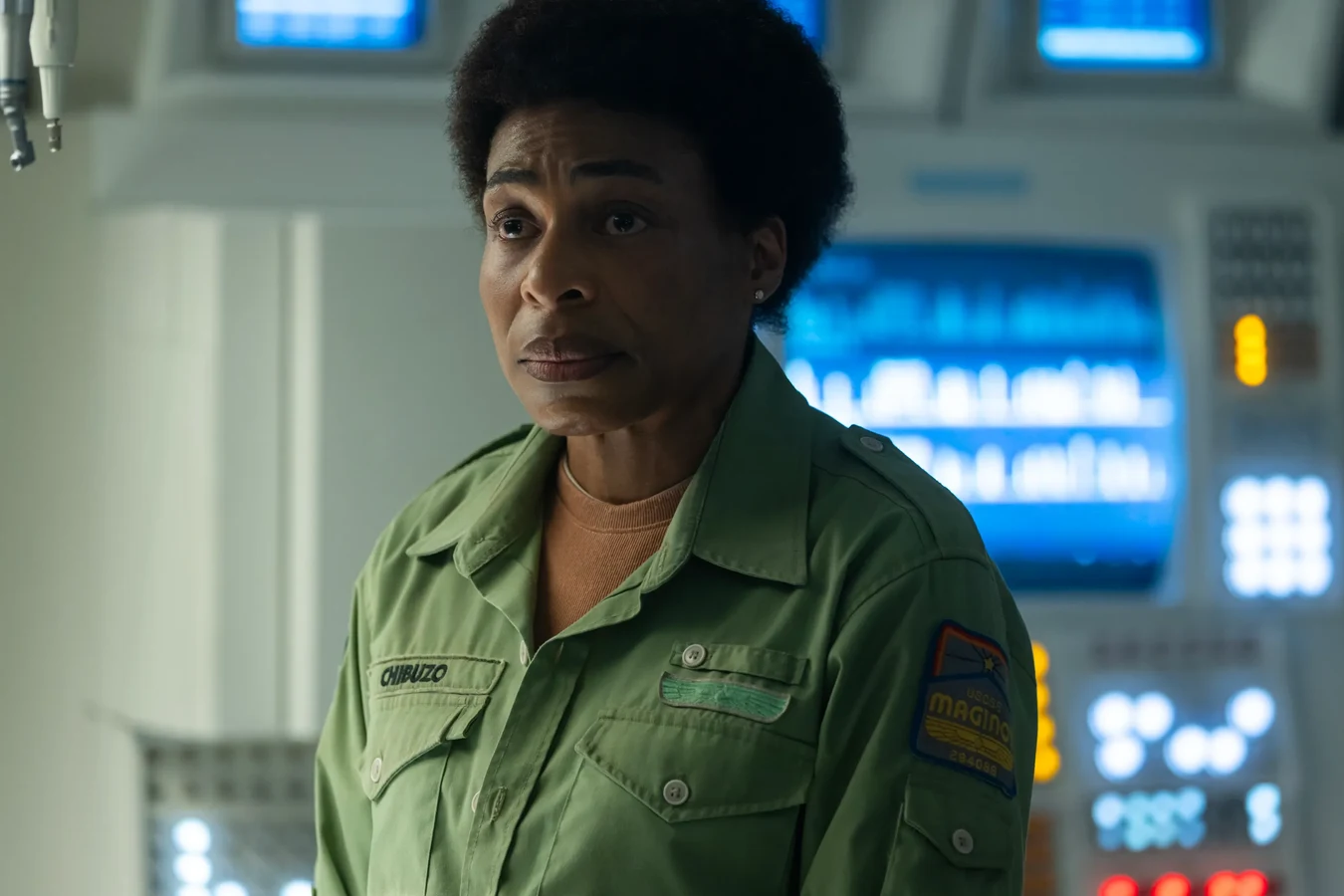 Chibuzo in her Maginot science uniform looking aside in Alien: Earth