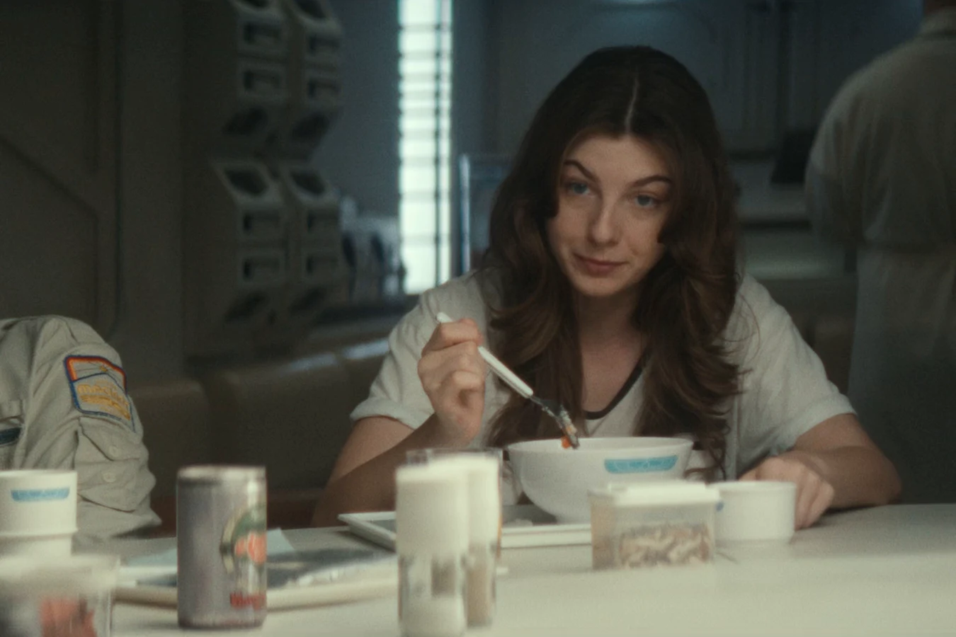 Sullivan eating at the Maginot mess table during a stasis break in Alien: Earth