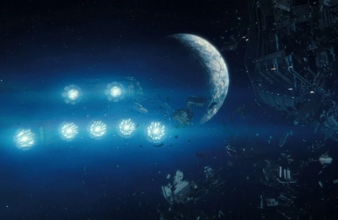 The USCSS Maginot crashes into a space station on its way to Earth