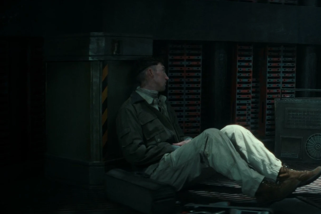 Malachite waiting near Shmuel at an open Maginot engineering panel in Alien: Earth