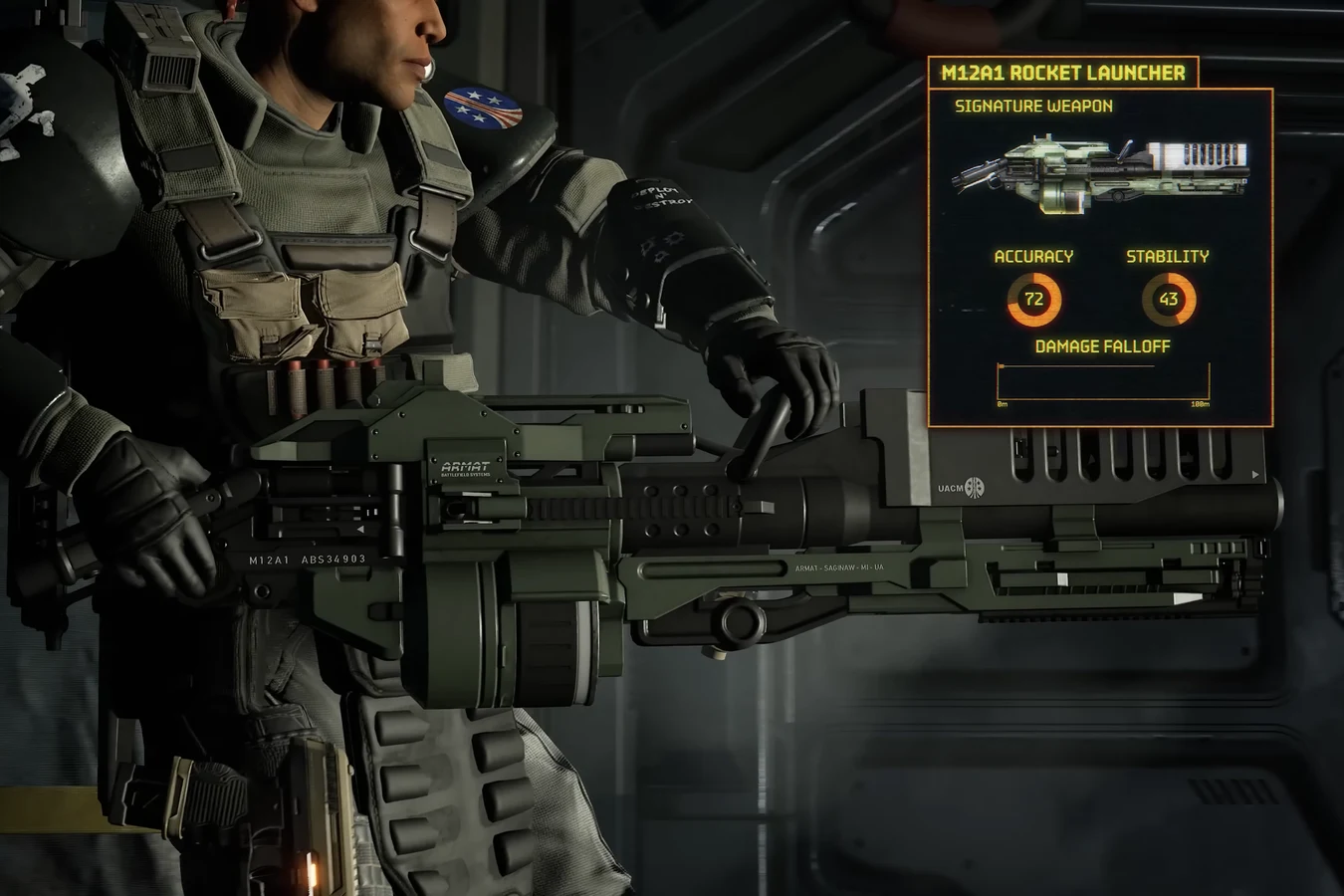 M12A1 Rocket Launcher signature weapon UI for the Marauder class in Aliens Fireteam Elite 2