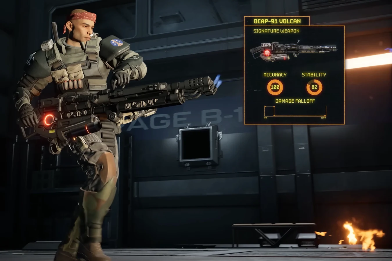 OCAP-91 Volcan signature weapon UI for the Marauder class in Aliens Fireteam Elite 2