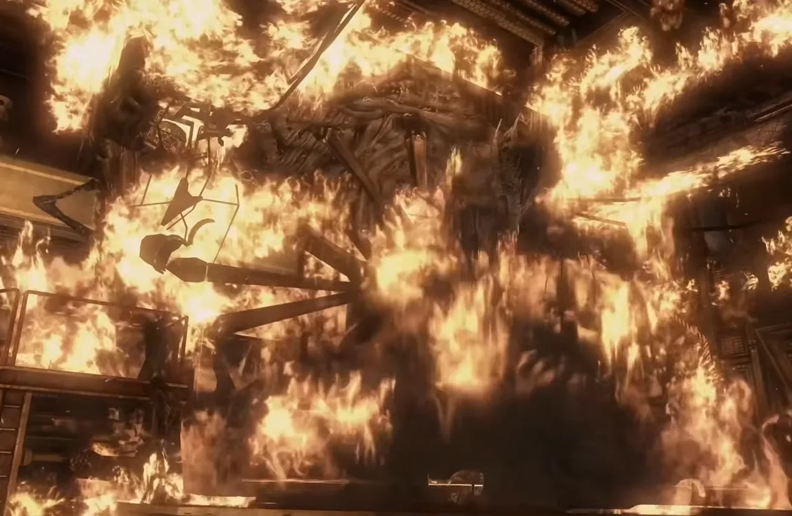 Rookie fighting the Matriarch Xenomorph inside the Freya's Prospect refinery