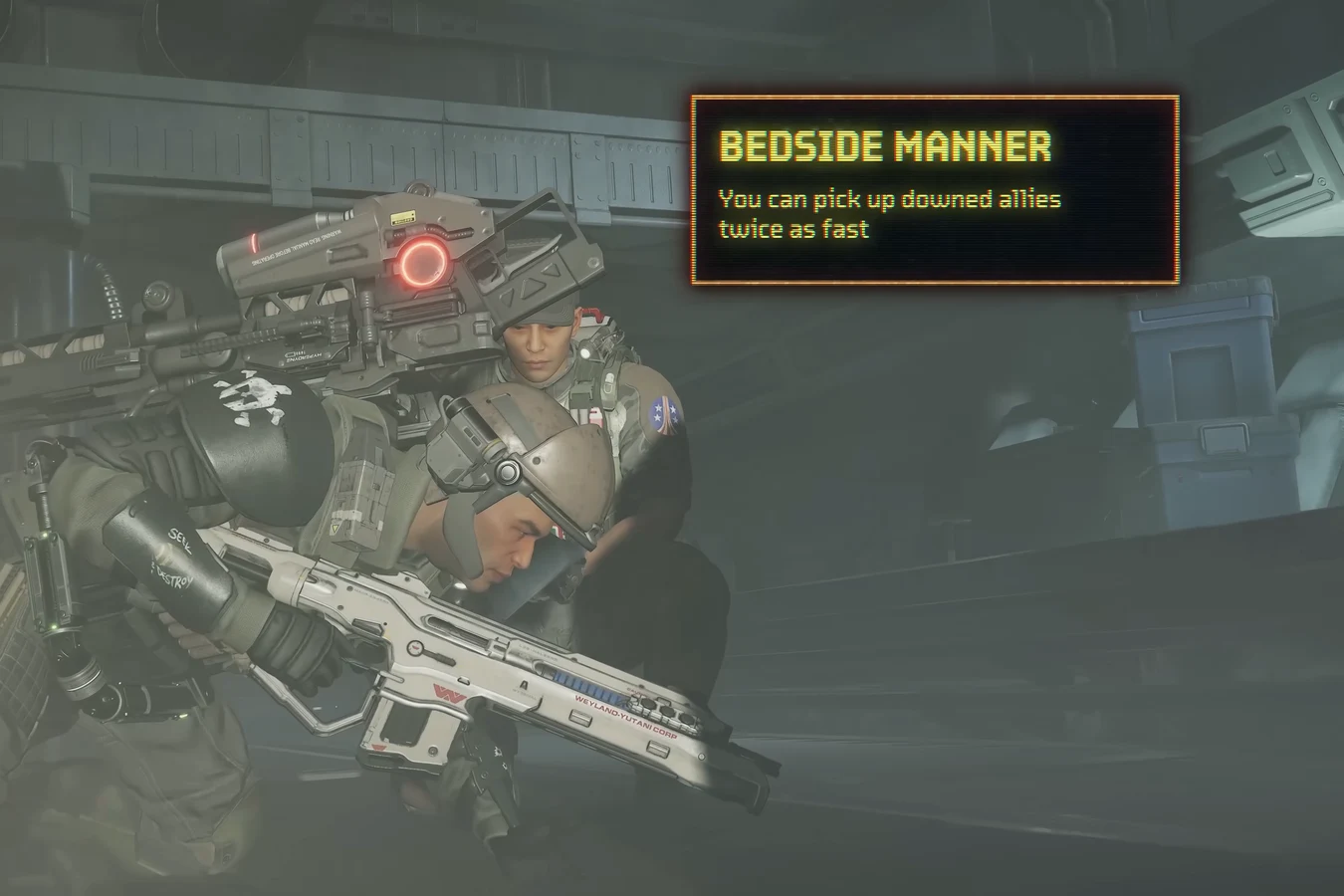 Bedside Manner perk tooltip during a Medic revive in Aliens Fireteam Elite 2