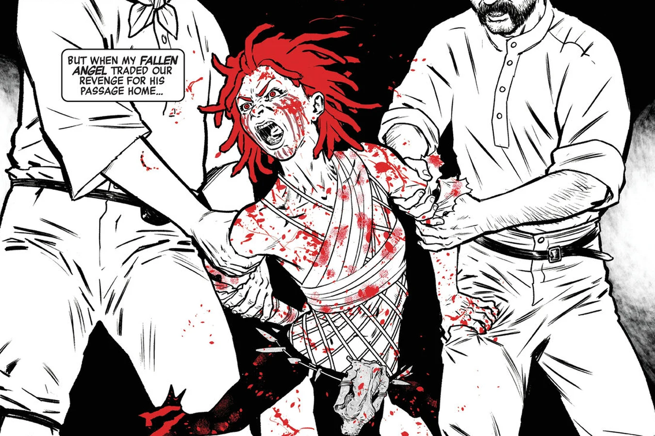 A bloodied and screaming Millie dragged away by two of Big Jim's miners in Predator: Black, White & Blood #4