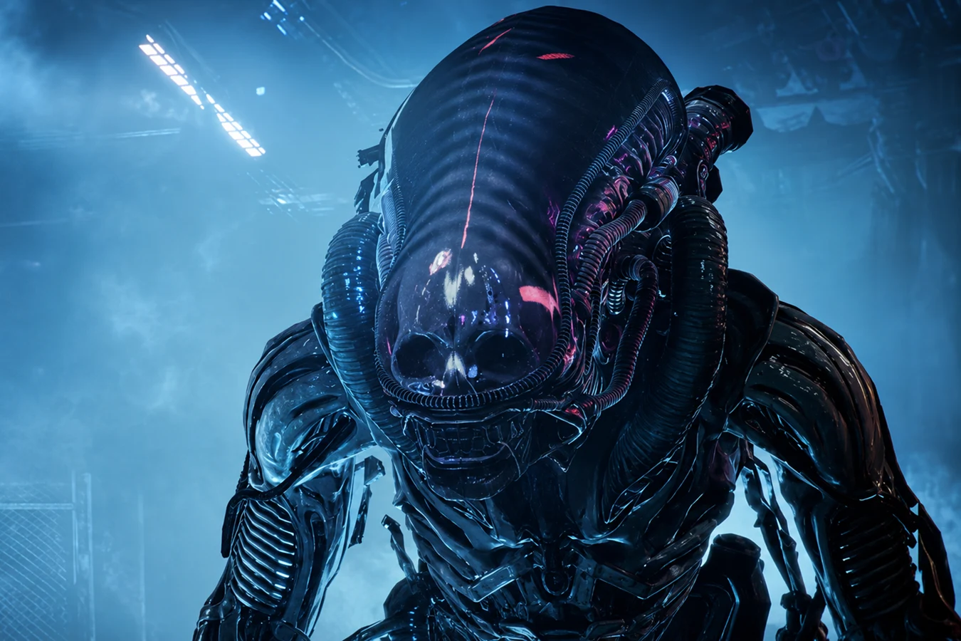 Monica, the Pathogen-striped Drone Xenomorph, in a Katanga corridor in Aliens: Fireteam Elite