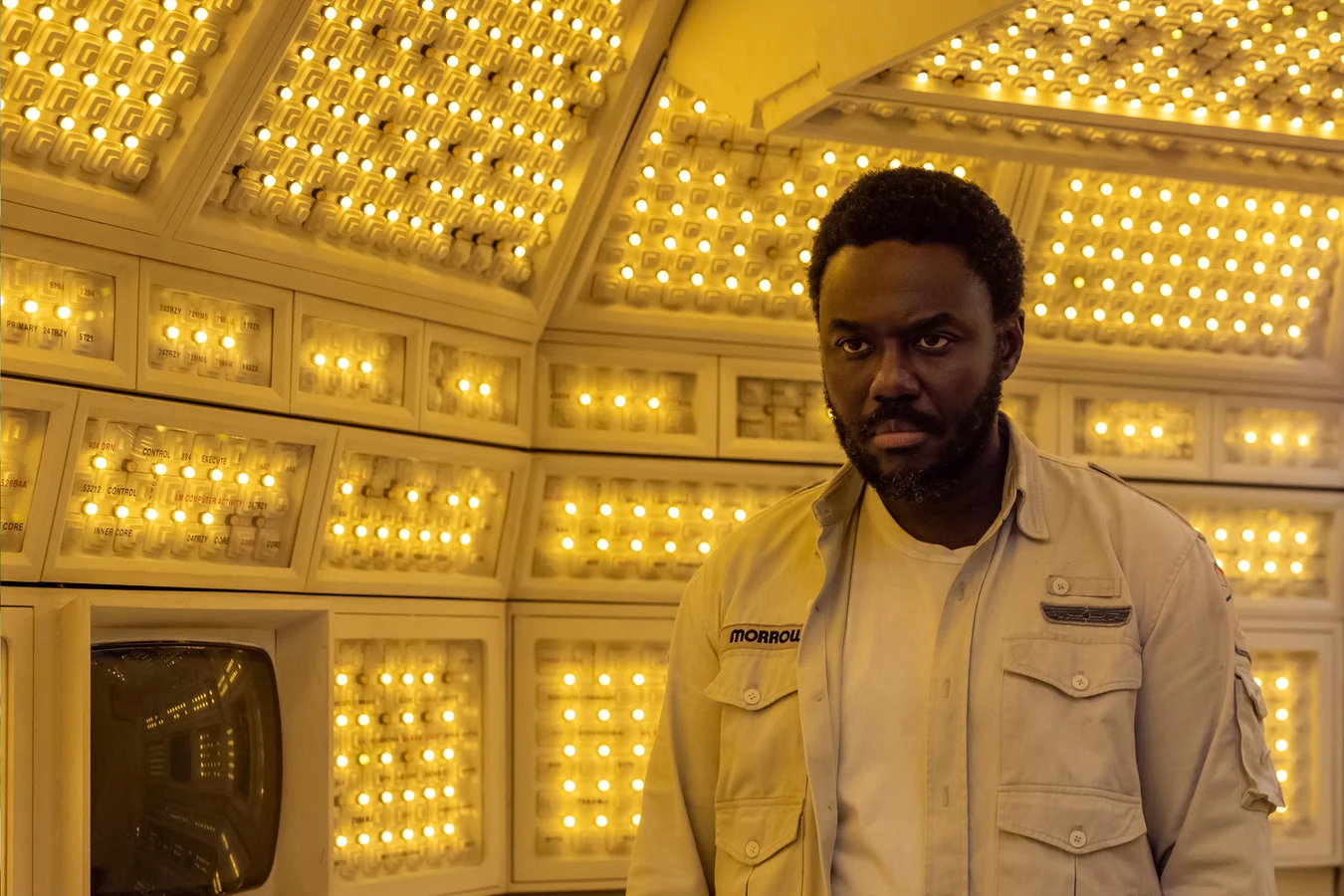 Morrow standing inside the brightly lit Mother chamber of the Maginot in Alien: Earth