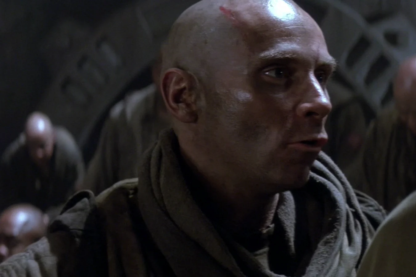 Morse among the shaved prisoners during the Fiorina 161 assembly in Alien 3