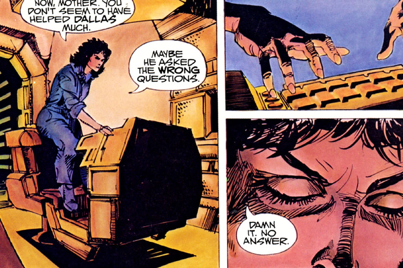 Ripley at Mother's console in Alien: The Illustrated Story, after Dallas is gone