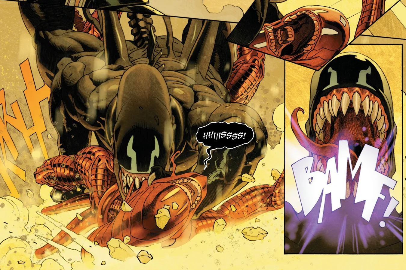 The Venom Xenomorph fighting the Mr. Sinister Xenomorph