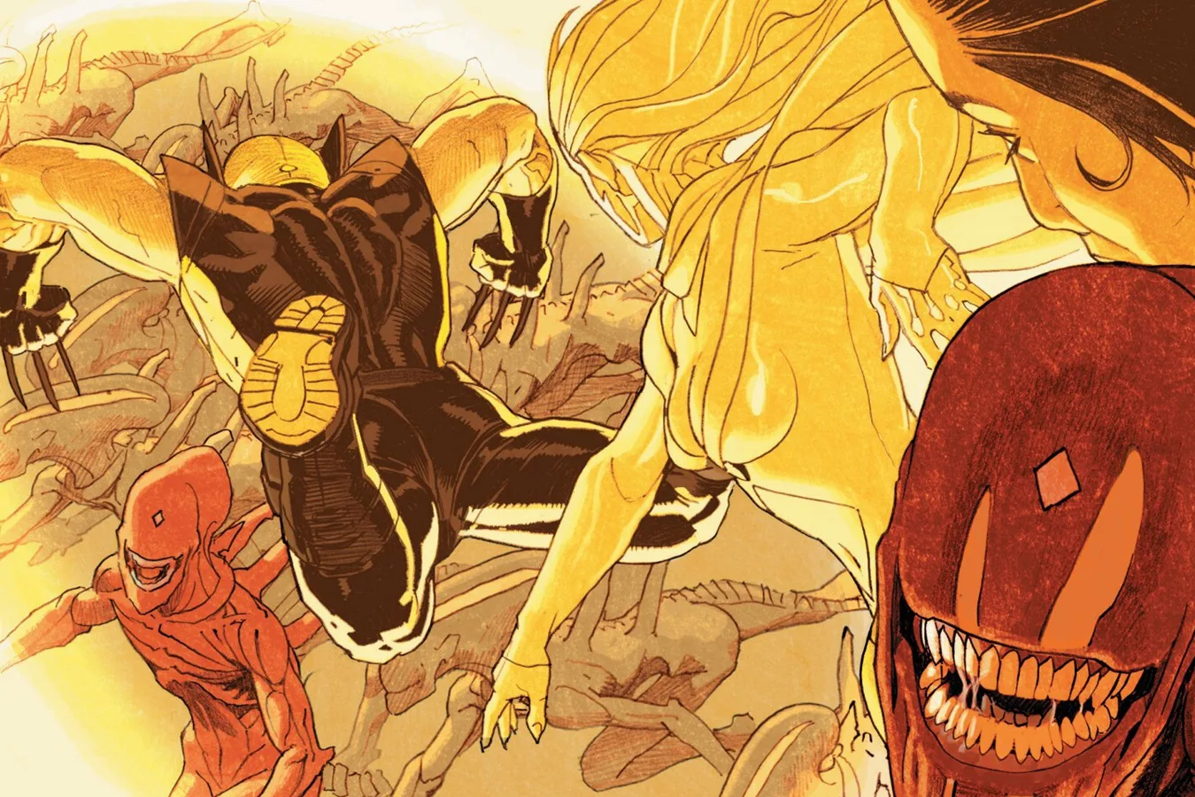 Wolverine fighting the Mr. Sinister Xenomorph
