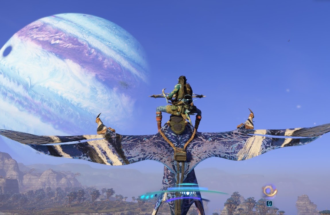 A Sarentu warrior with the Na'vi crossbow in Avatar: Frontiers of Pandora