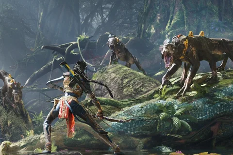Na'vi warriors with bows and spears on Pandora