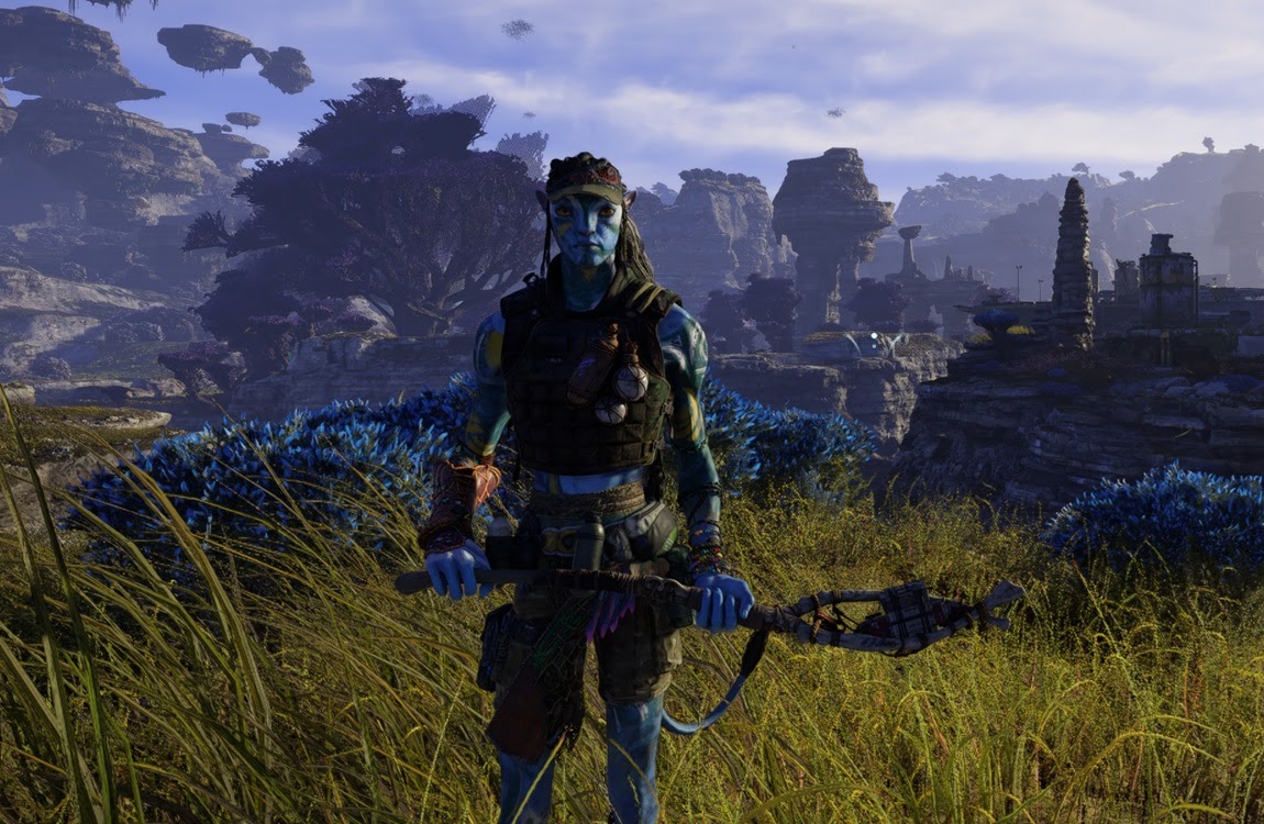 A Sarentu warrior with the Staff Sling in Avatar: Frontiers of Pandora