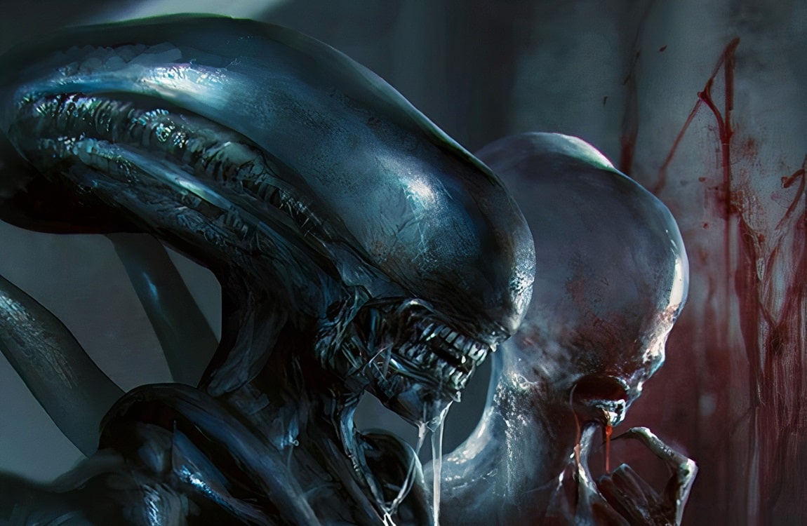 The Neomorph and Xenomorph standing side-by-side