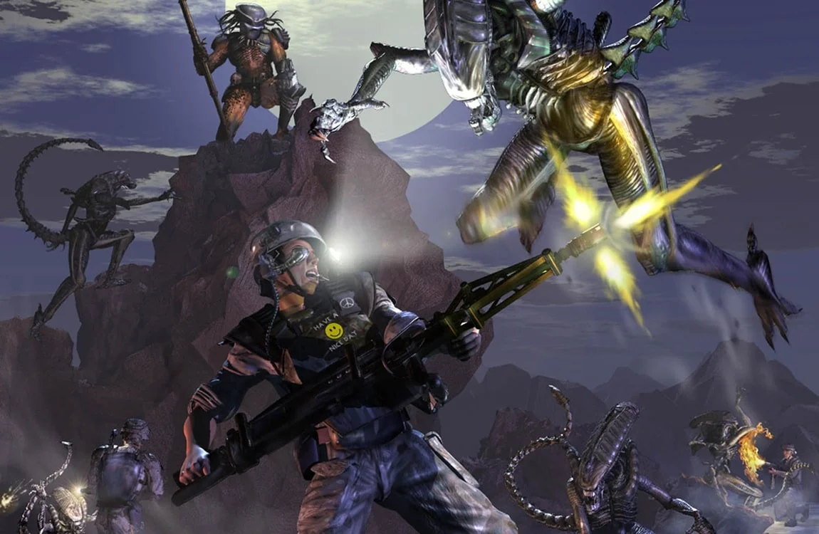 A Colonial Marine fights Xenomorphs