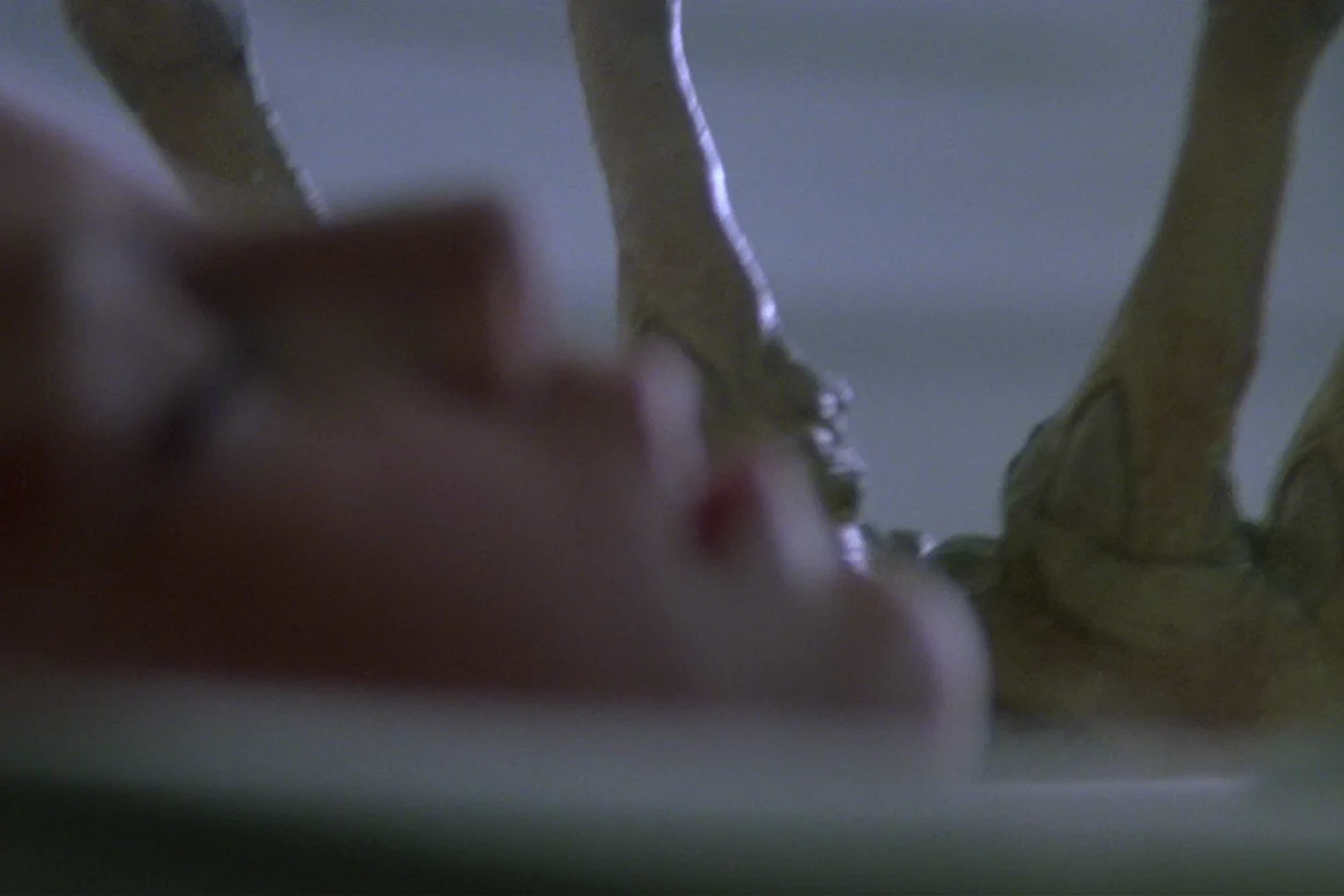 A Facehugger on Newt's cryotube glass as she sleeps aboard the Sulaco