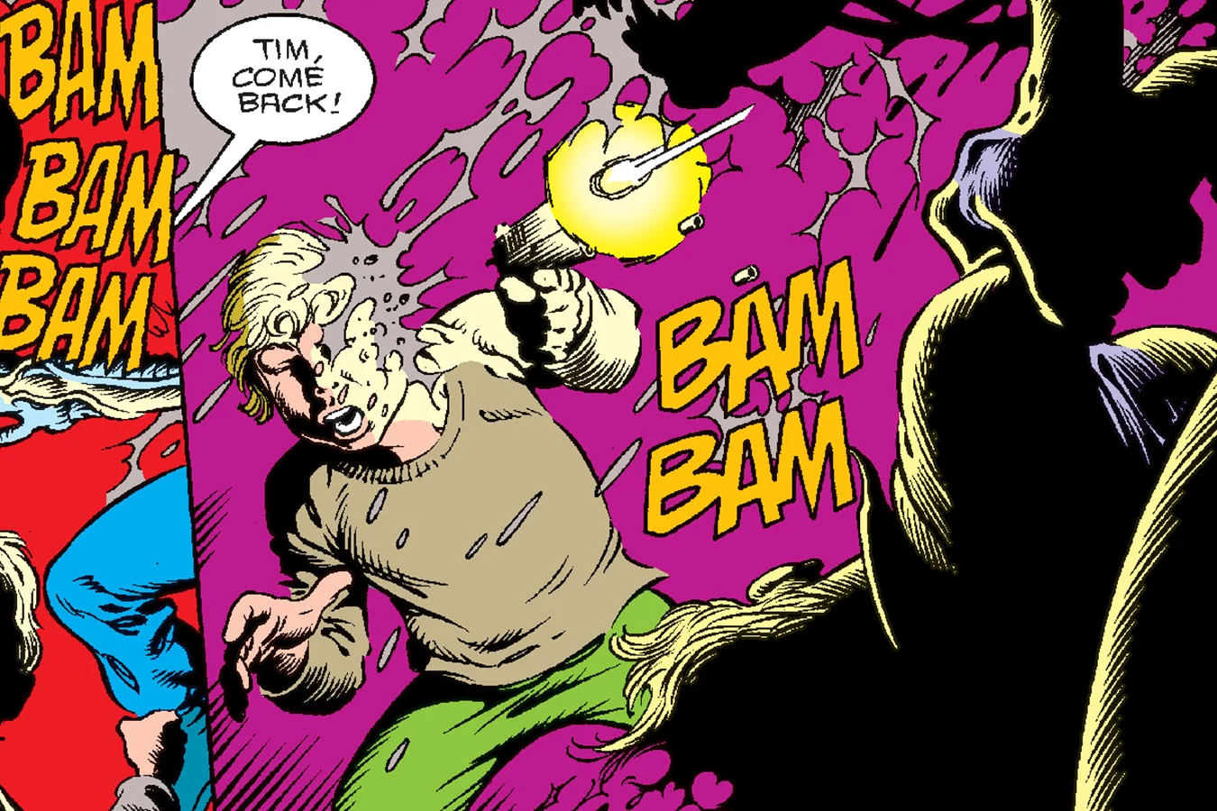 Tim Jorden firing at a Xenomorph as Newt calls him back in Aliens: Newt's Tale