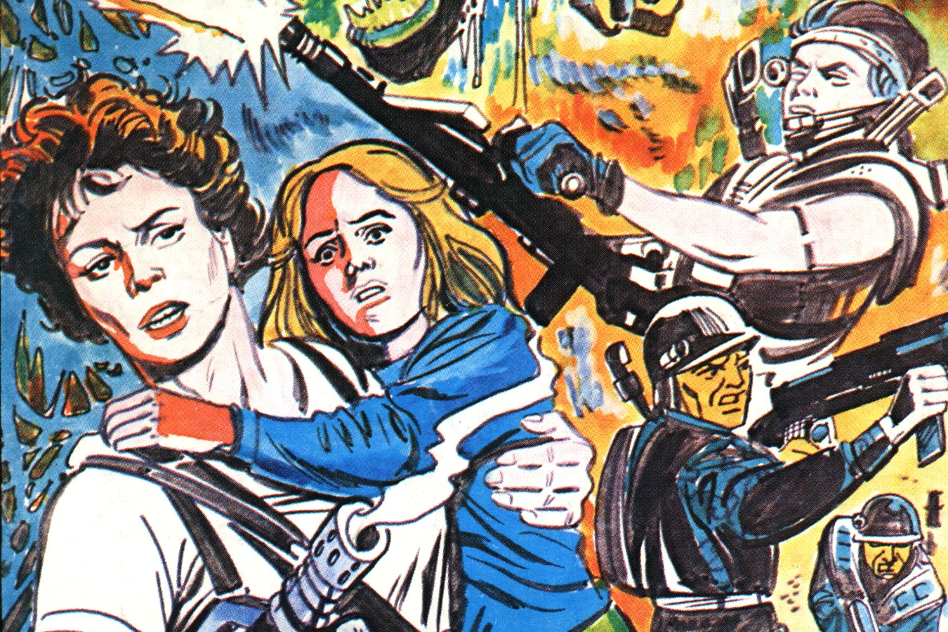Newt with Ripley on the cover of the Hungarian Aliens comic Halal