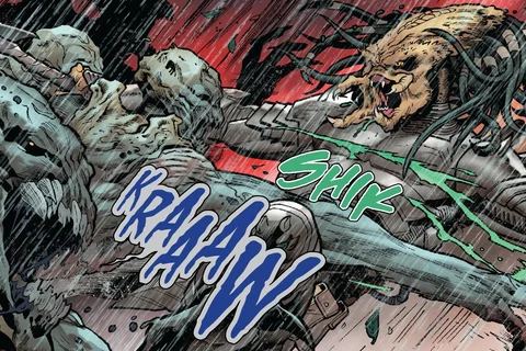 A Predator fights River Ghosts in Predator: The Preserve comic